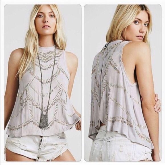 Free People Tops - Free People Mock Neck Embellished Tank XS
